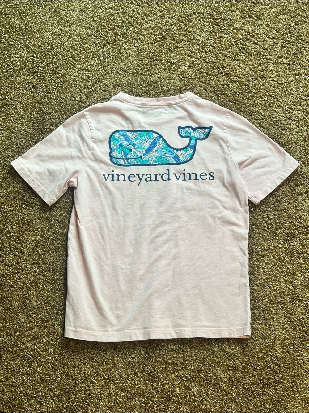 Vineyard Vines Kids Short Sleeve Pocket Tee - Pale Pink with Blue Logo